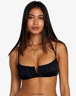 plavat RVCA ženy pevný vršek bikin s řaseným v-wire bralette Černá BN4N081290
